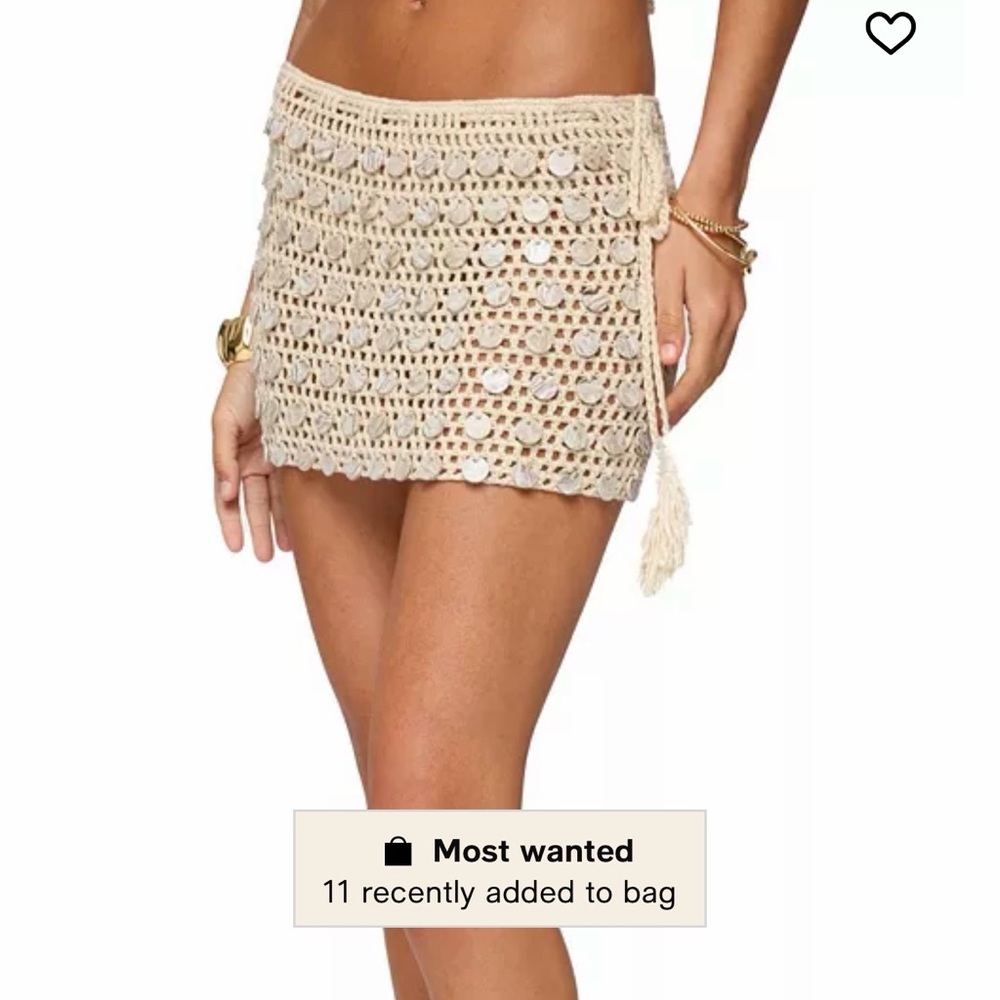 Beige Crochet Mini Skirt with Tassel Tie